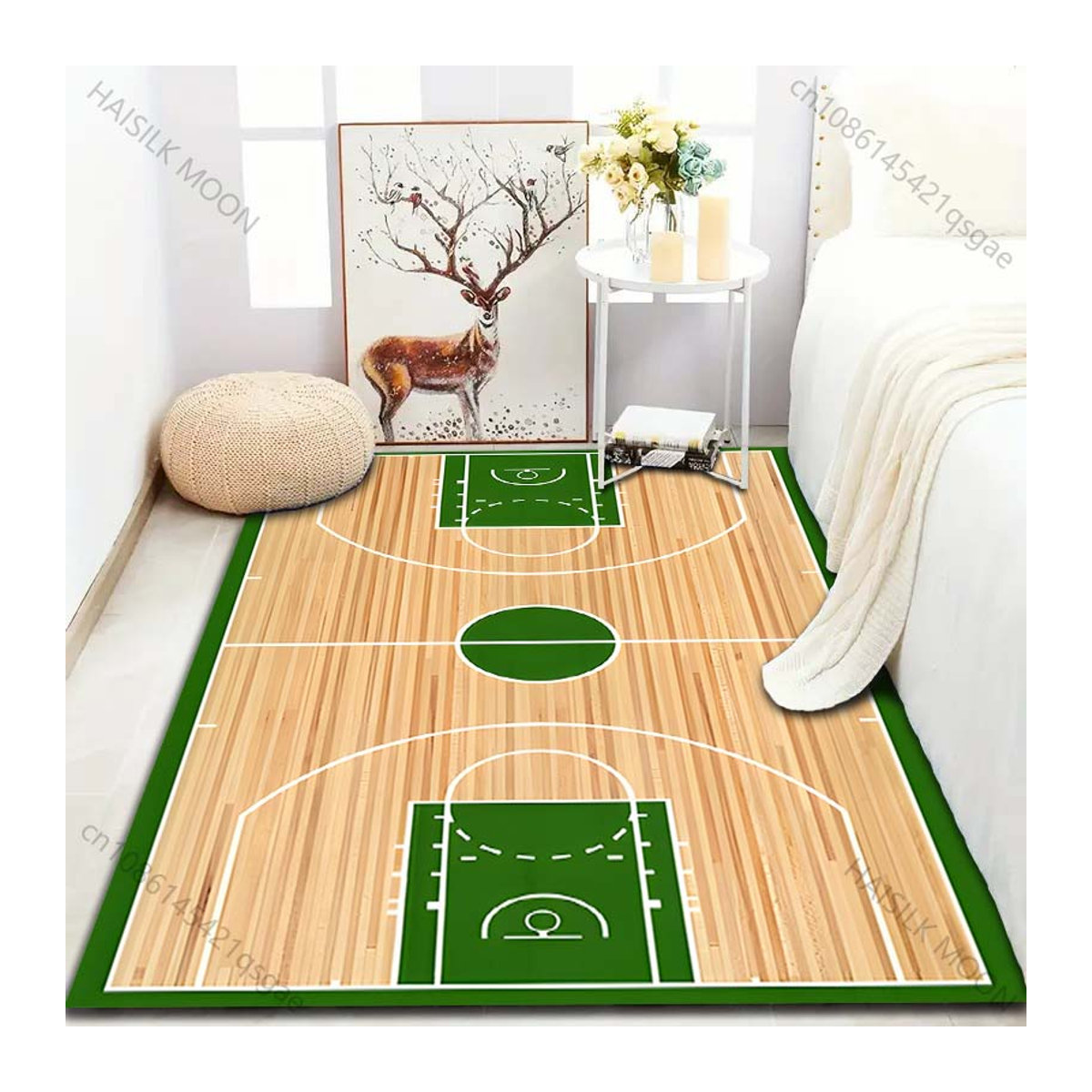 UQIDEHOME Druckteppich Basketballplatz Design in Grün, Bodenmatte für Wohnzimmer und Schlafzimmer, Breite: 70 cm, Tiefe: 100 cm - Bild 4