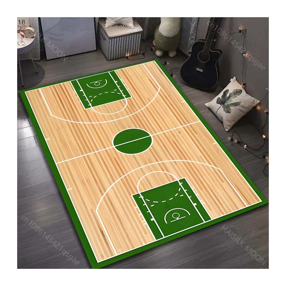 UQIDEHOME Druckteppich Basketballplatz Design in Grün, Bodenmatte für Wohnzimmer und Schlafzimmer, Breite: 70 cm, Tiefe: 100 cm - Bild 5