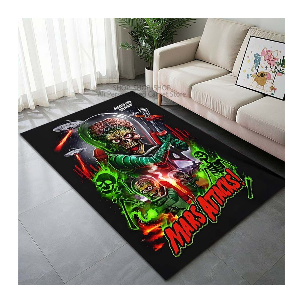 UQIDEHOME Druckteppich Film Mars A-Angriffe Multicolor, Rutschfeste Bodenmatte für Wohnzimmer und Schlafzimmer, B/T: 60 x 40 cm - Bild 1