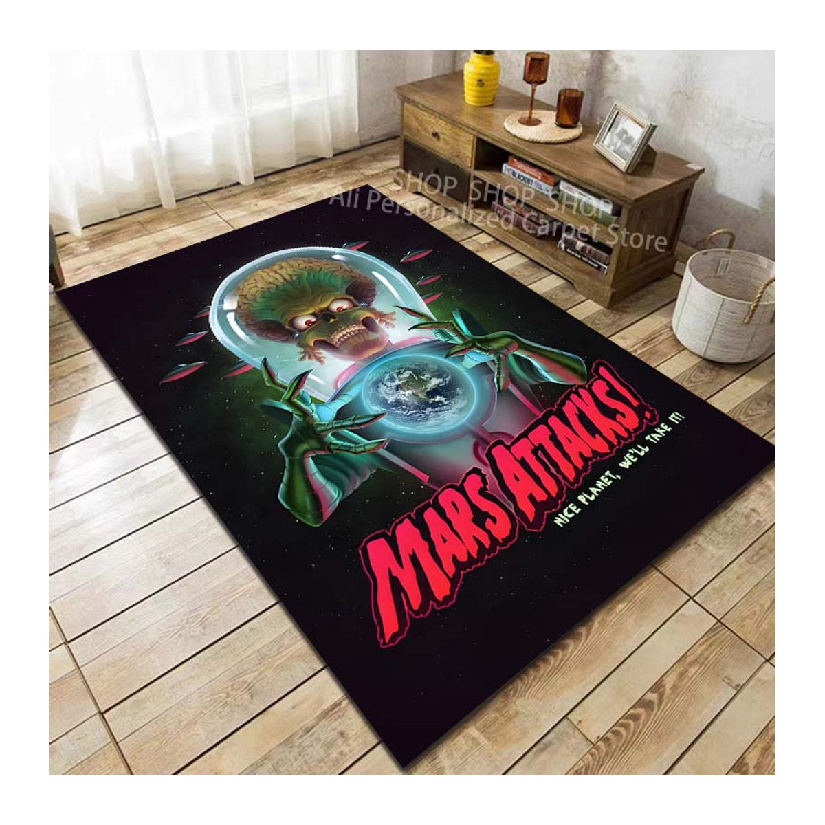 UQIDEHOME Druckteppich Film Mars A-Angriffe Multicolor, Rutschfeste Bodenmatte für Wohnzimmer und Schlafzimmer, B/T: 60 x 40 cm - Bild 2