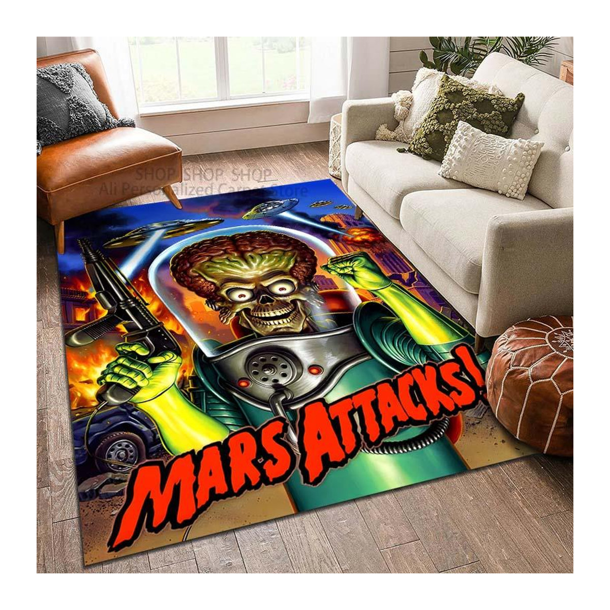 UQIDEHOME Druckteppich Film Mars A-Angriffe Multicolor, Rutschfeste Bodenmatte für Wohnzimmer und Schlafzimmer, B/T: 60 x 40 cm - Bild 3
