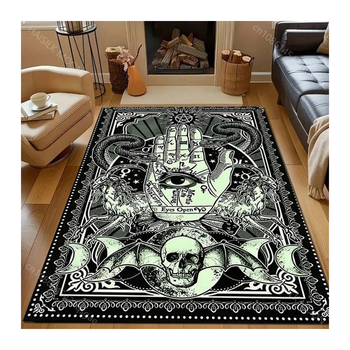 UQIDEHOME Druckteppich mit Dark Palm Eyes Print für Wohnzimmer und Schlafzimmer, B/T: 60 x 90 cm - Bild 1
