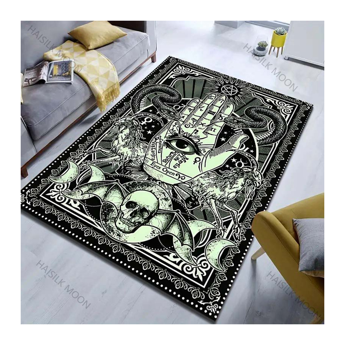 UQIDEHOME Druckteppich mit Dark Palm Eyes Print für Wohnzimmer und Schlafzimmer, B/T: 60 x 90 cm - Bild 2