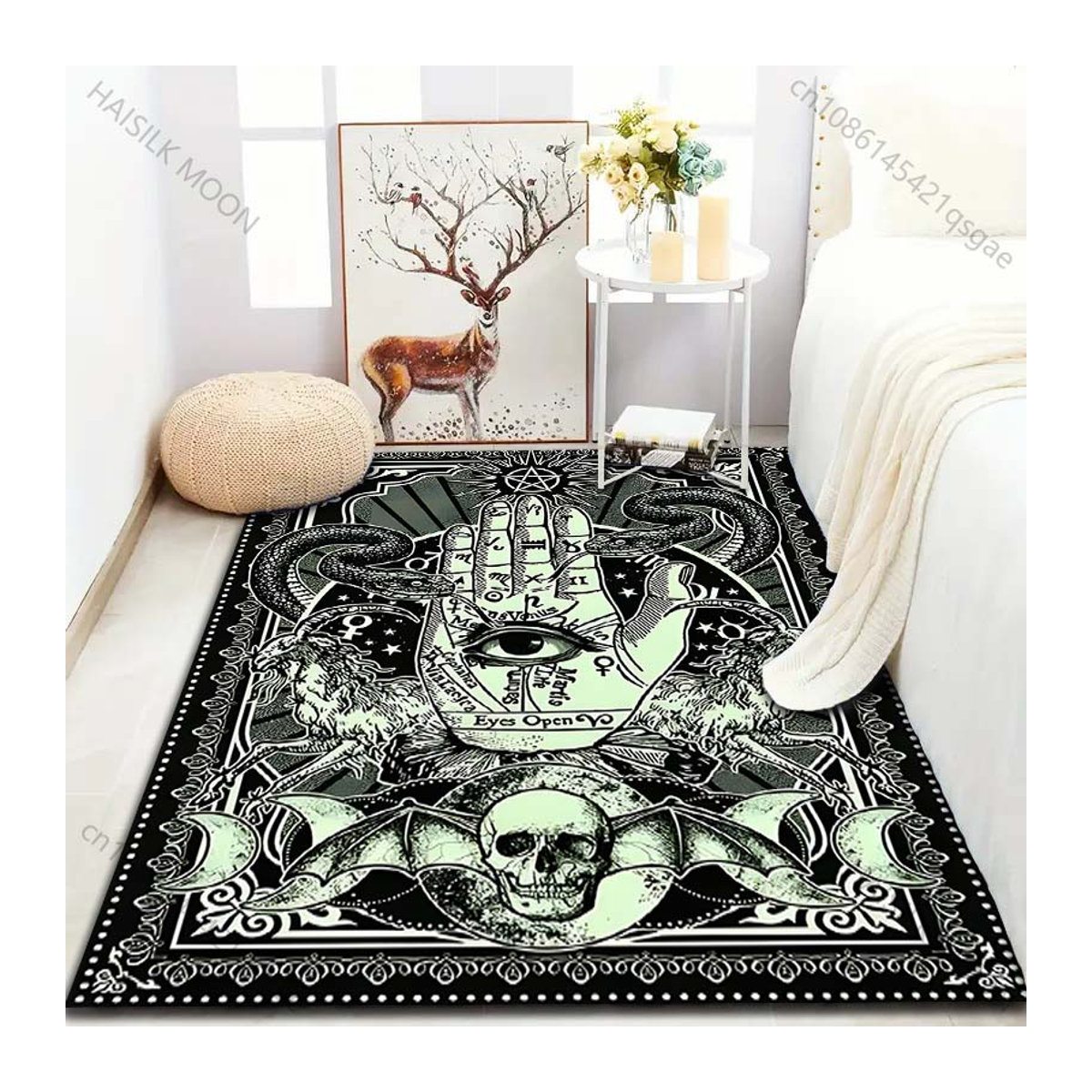 UQIDEHOME Druckteppich mit Dark Palm Eyes Print für Wohnzimmer und Schlafzimmer, B/T: 60 x 90 cm - Bild 3