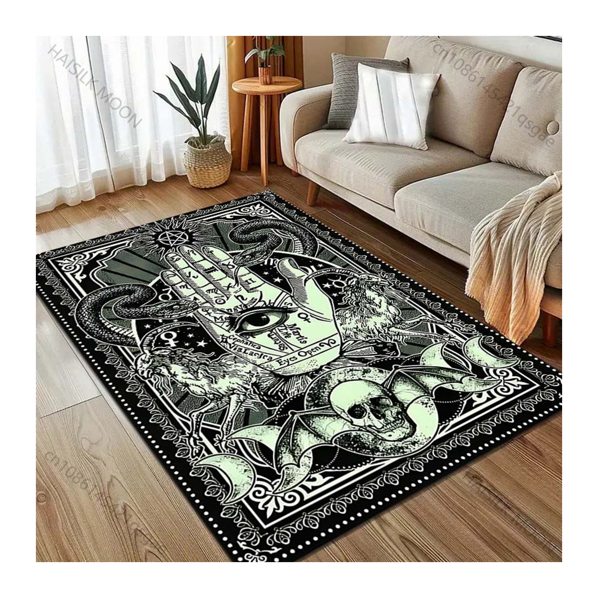 UQIDEHOME Druckteppich mit Dark Palm Eyes Print für Wohnzimmer und Schlafzimmer, B/T: 60 x 90 cm - Bild 5