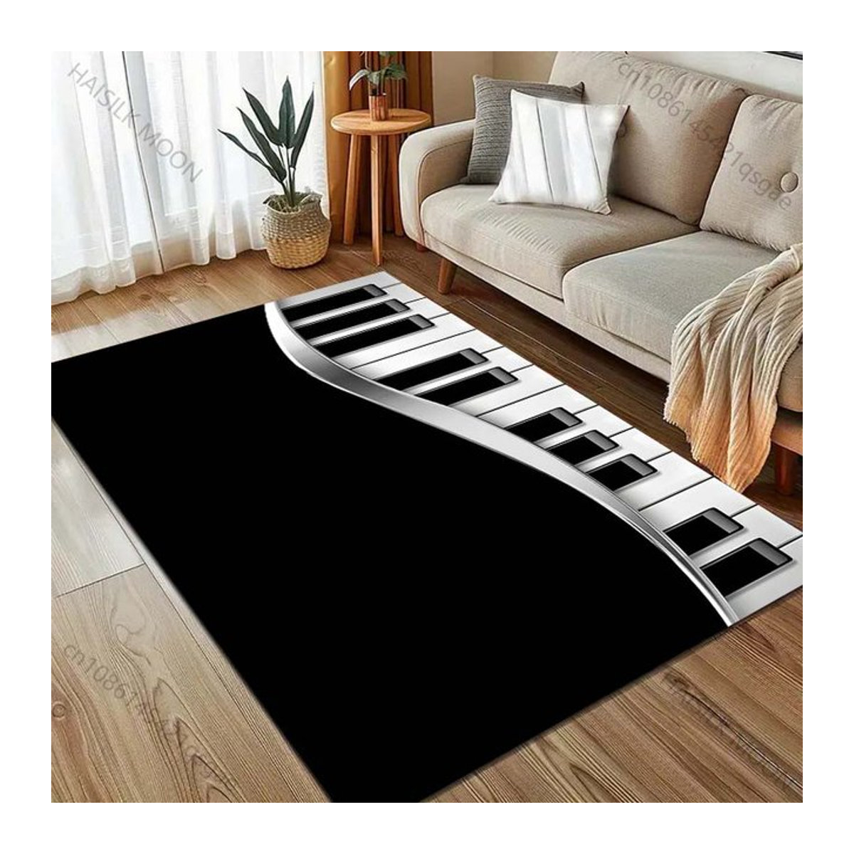 UQIDEHOME Druckteppich mit Klaviertastatur-Motiv in Schwarz-Weiß, B/T: 60 x 40 cm - Bild 1