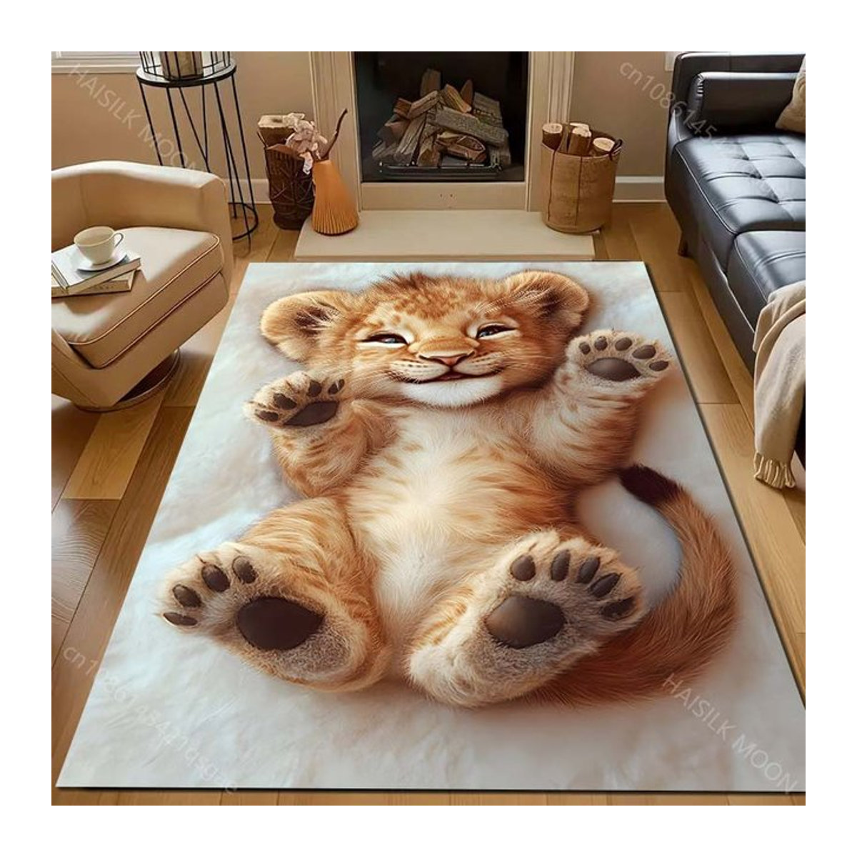UQIDEHOME Druckteppich mit niedlichem Löwenmuster als weiche Bodenmatte für Wohnzimmer und Schlafzimmer, B/T: 60 x 40 cm - Bild 1