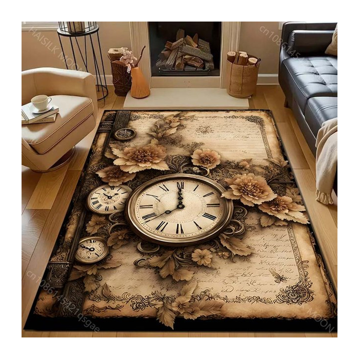 UQIDEHOME Druckteppich Retro Buchuhr Design als Bodenmatte für Wohnzimmer und Schlafzimmer B/B/H: 60 x 90 cm - Bild 1