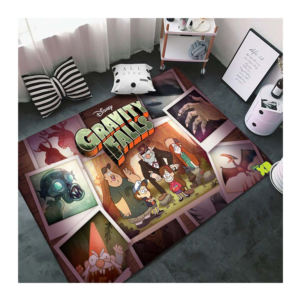 UQIDEHOME Gravity Falls Cartoon Muster Zimmerteppich rutschfeste Bodenmatte für Wohnzimmer und Kinderzimmer B/B: 40 x 60 cm - Bild 1