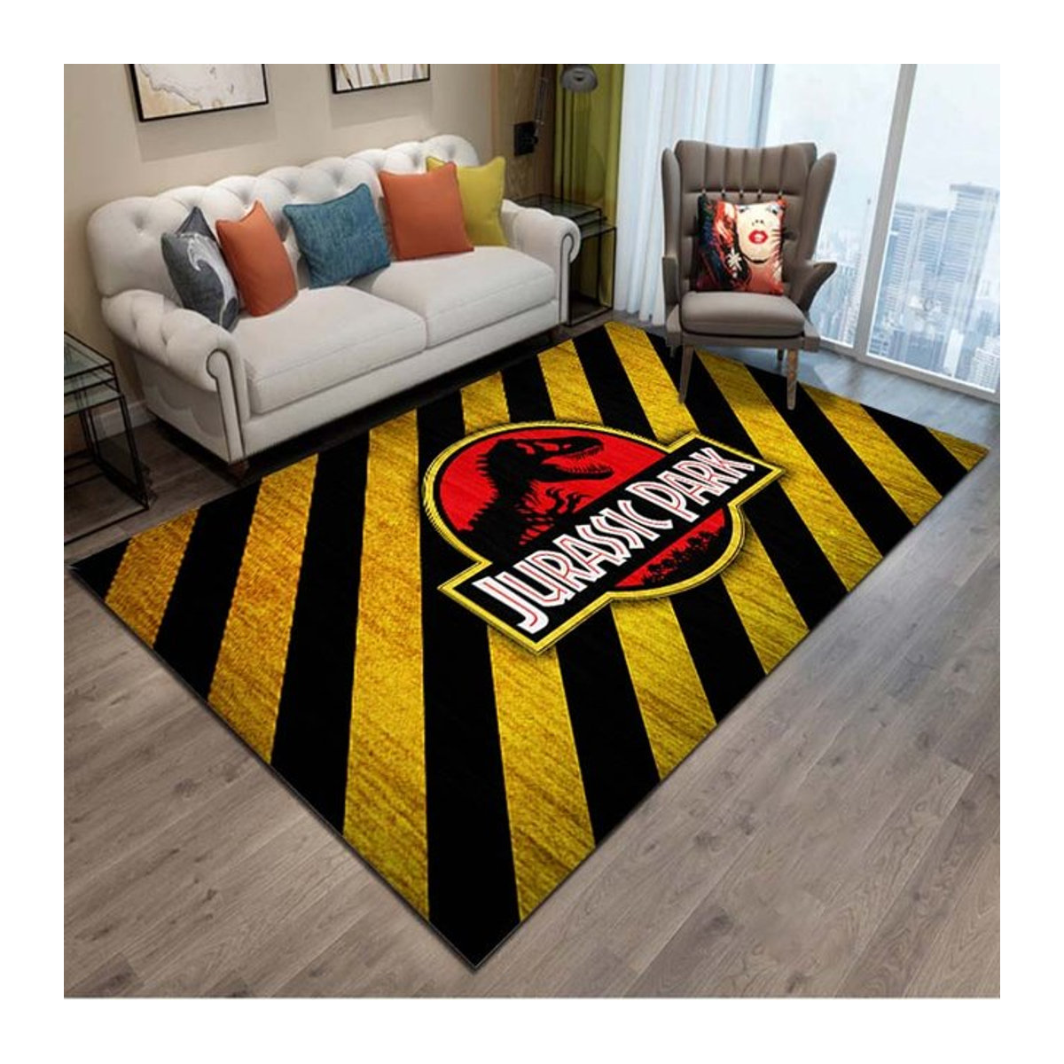 UQIDEHOME Jurassic Park Dinosaurier Bereichsteppich Gelb, Rutschfeste Bodenmatte für Kinderzimmer, Wohnzimmer und Schlafzimmer, B/T: 80 x 50 cm - Bild 1