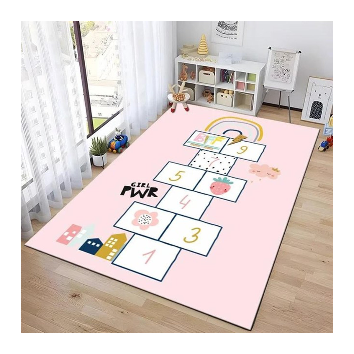 UQIDEHOME Kinder Teppich Cartoon Design in Pink, Vlies Fußmatte für Schlafzimmer und Kinderzimmer, B/T: 80 x 140 cm - Bild 1