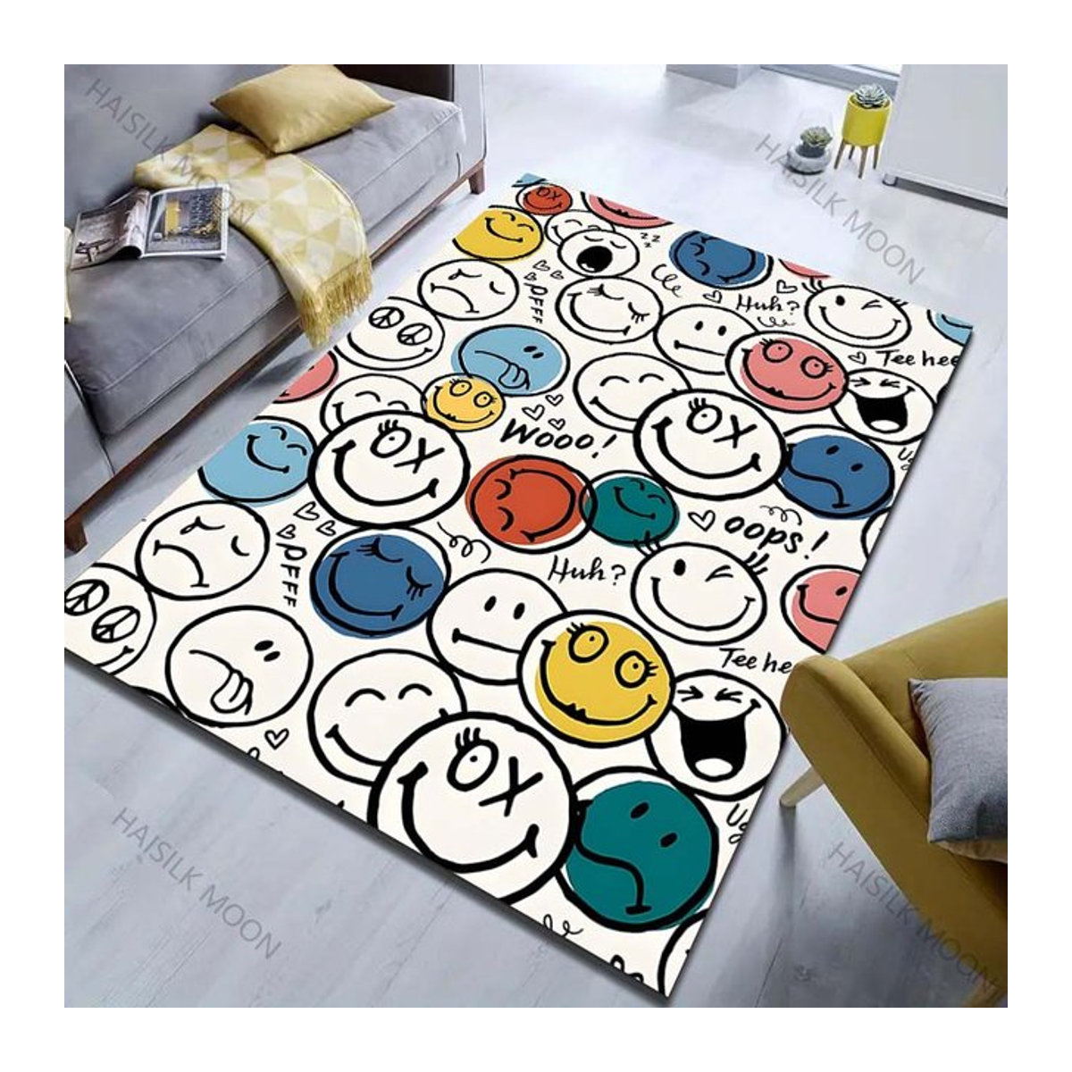 UQIDEHOME Kreativer Teppich mit Smiley-Gesichtsmuster, Rutschfeste Bodenmatte für Wohnzimmer und Schlafzimmer, B/T: 80 x 50 cm - Bild 1