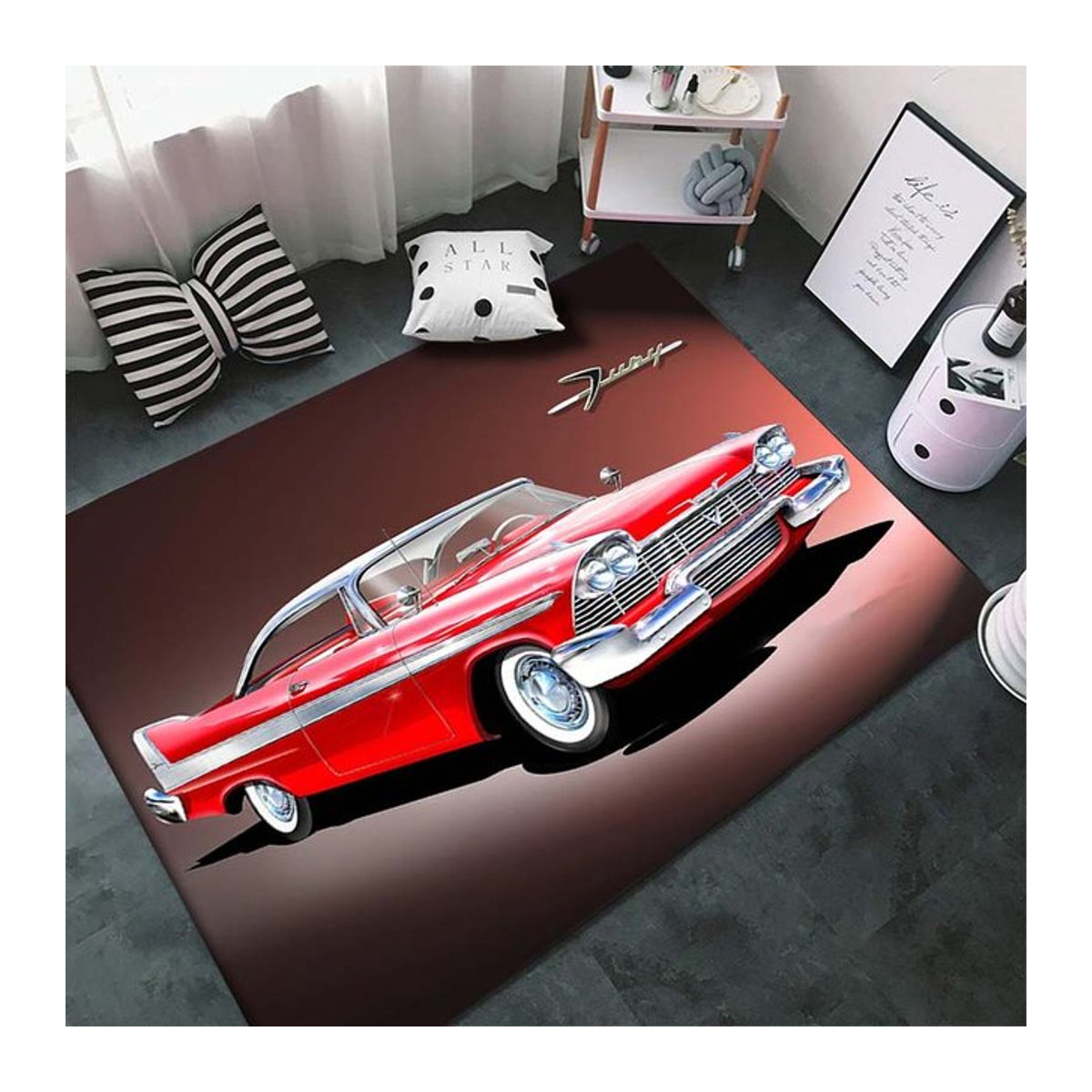 UQIDEHOME Kunstteppich mit klassischem Rennwagenmuster, rutschfeste Bodenmatte für Wohnzimmer und Schlafzimmer, B/T: 60 x 40 cm - Bild 1
