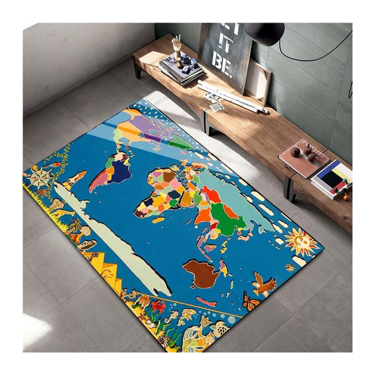 UQIDEHOME Quadratischer Teppich mit Retro Navigationskartenmuster in Multicolor, B/T: 60 x 40 cm - Bild 1