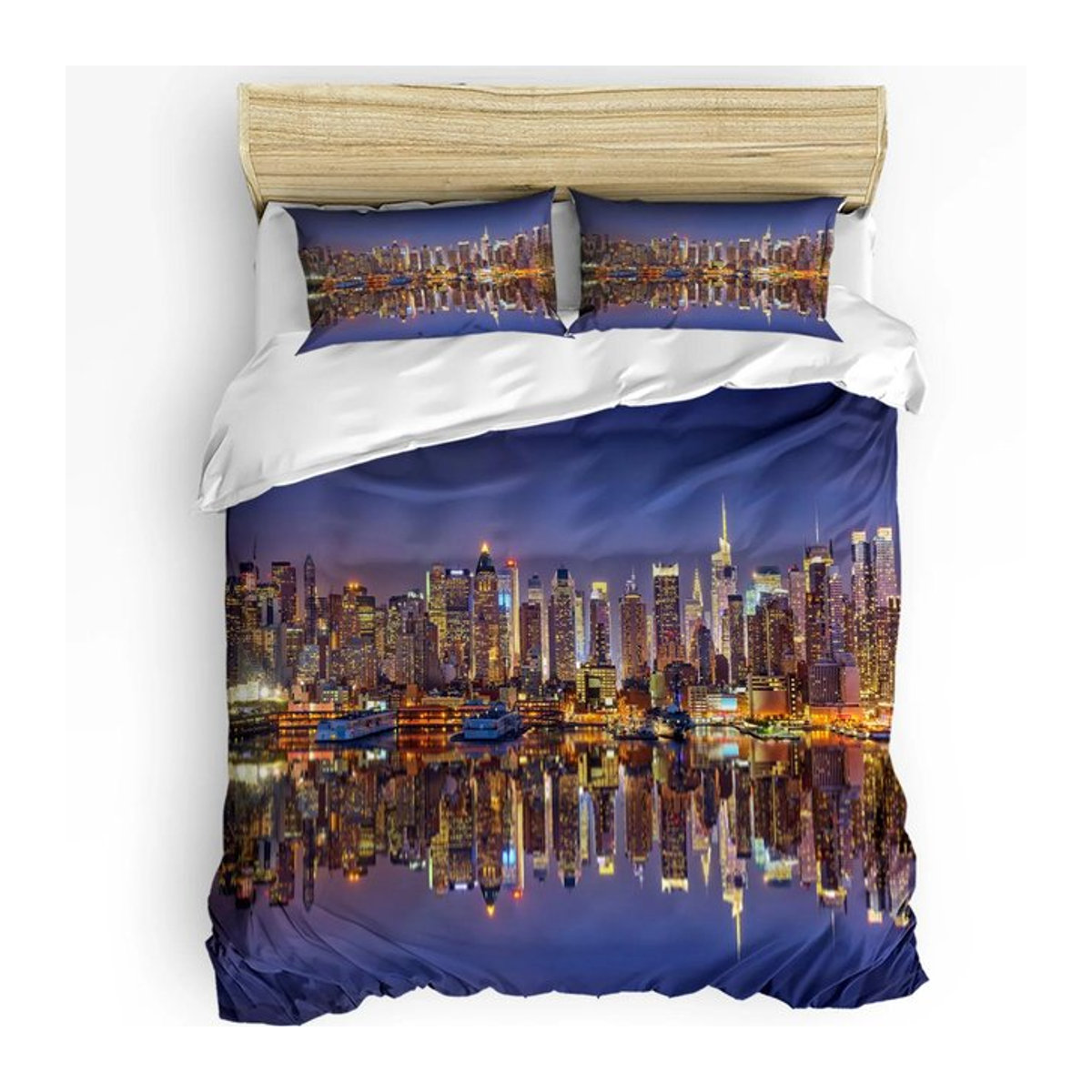 Urban 3-teiliges Bettwäscheset Manhattan Sunset Skyline New York City, Bettbezug-Set mit Reißverschluss, B/H: 135 x 200 cm - Bild 1