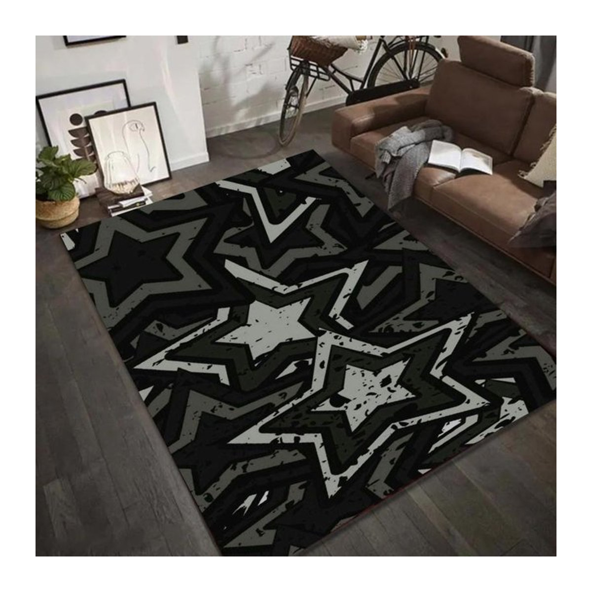 Urban Art Graffiti Sternenmuster Teppich für Wohnzimmer und Schlafzimmer B/B: 80 x 120 cm - Bild 1