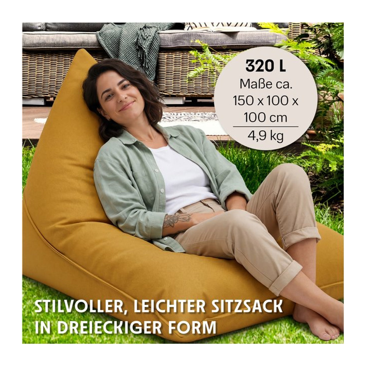 URBANARA Sitzsack Basic-Outdoor in Senfgelb mit 320l Volumen für Erwachsene - Bild 1