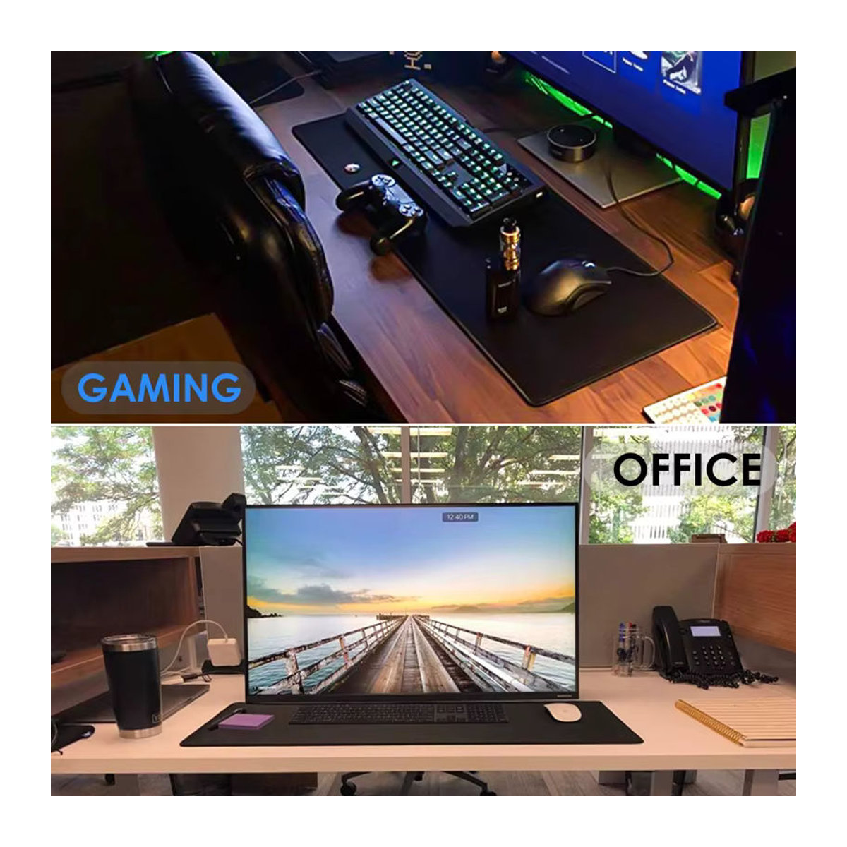 Urgrico Gaming-Mauspad Schwarz Minimalistisch mit genähten Kanten und rutschfester Unterseite - Bild 6
