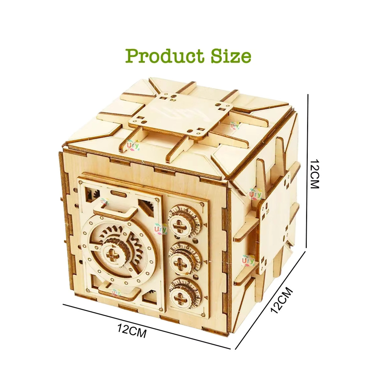 URY 3D Holzpuzzle Passwort-Schatztruhe Spardose DIY Montagemodell in Braun - Bild 2