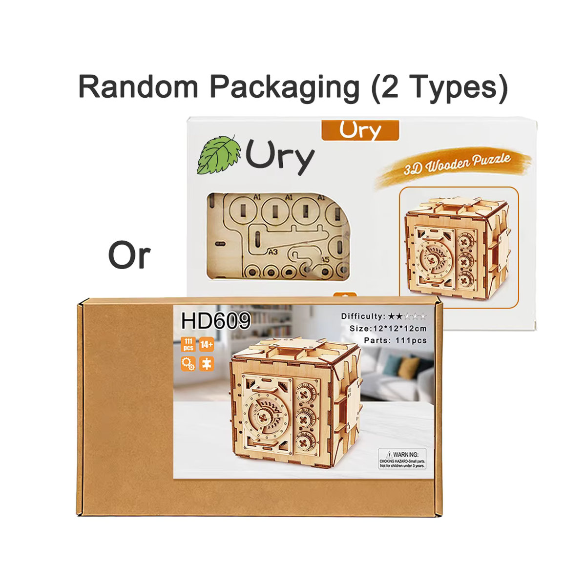 URY 3D Holzpuzzle Passwort-Schatztruhe Spardose DIY Montagemodell in Braun - Bild 5