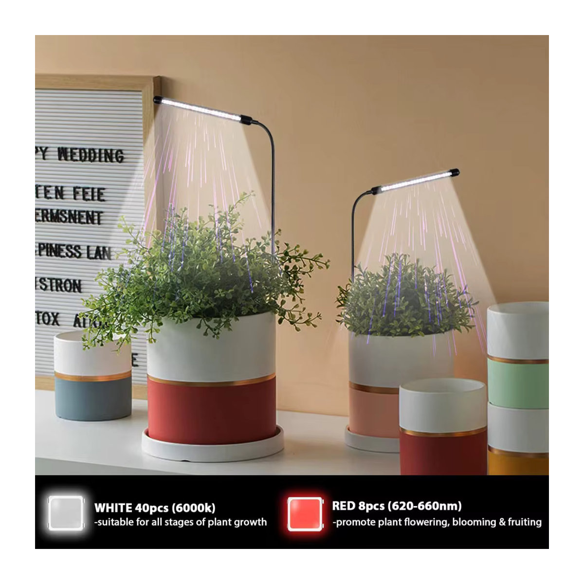 USB Solar Pflanzenwachstumslampe mit Vollspektrum-LEDs in Weiß für Gewächshaus und Hydroponik - Bild 3