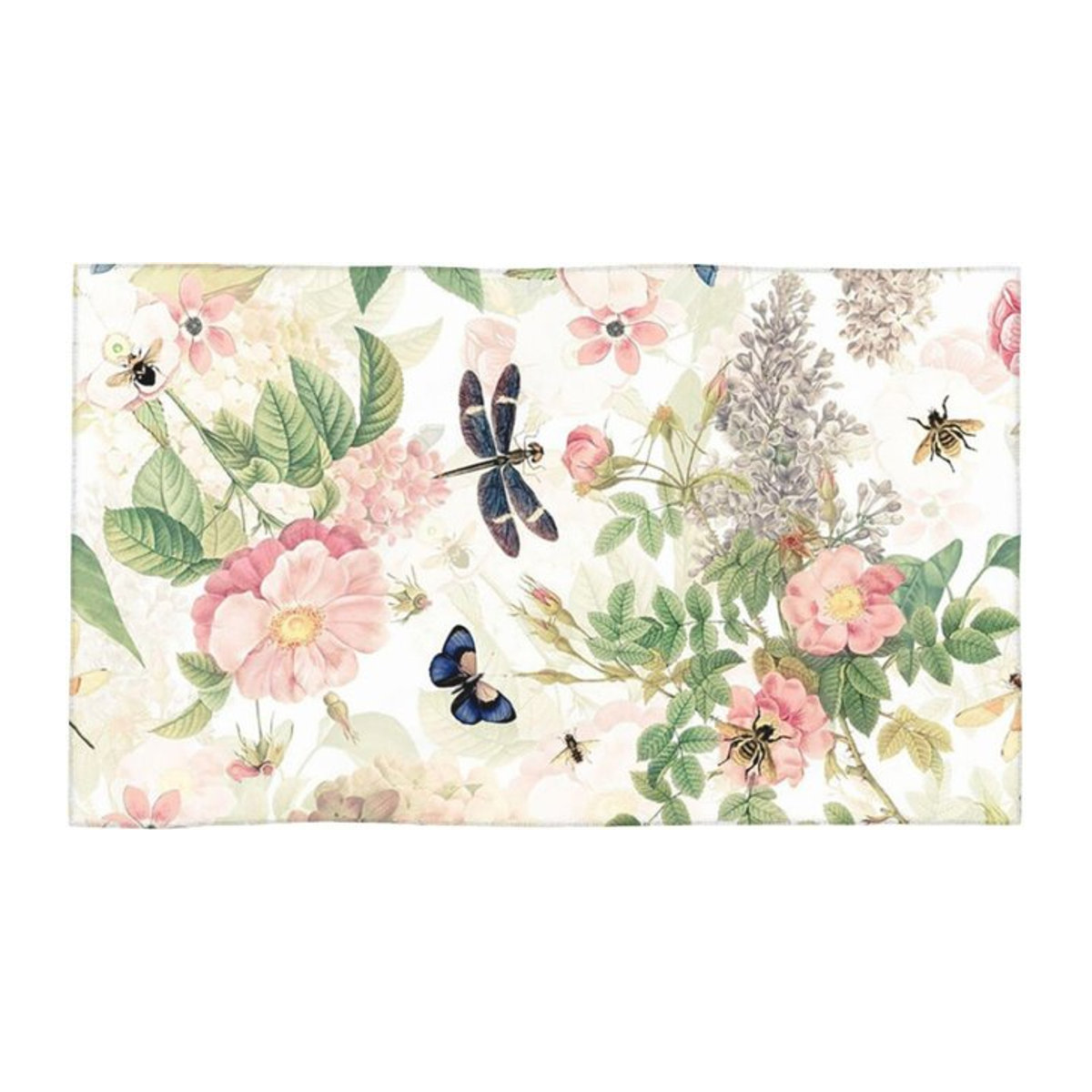 UtART Botanisches Gesichtstuch mit Rosen und Insekten, Weiß, B: 30 cm, H: 60 cm - Bild 1