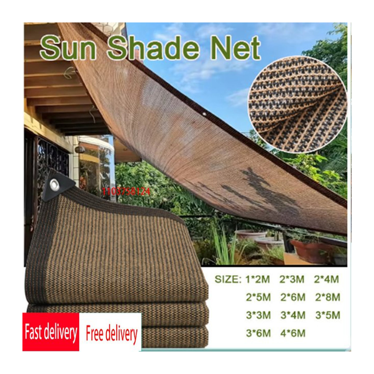 UV-beständiges Sonnenschutznetz MAHFPME als Sonnenschutzsegel für Garten, Terrasse oder Schwimmbad in Kaffeefarbe - Bild 1