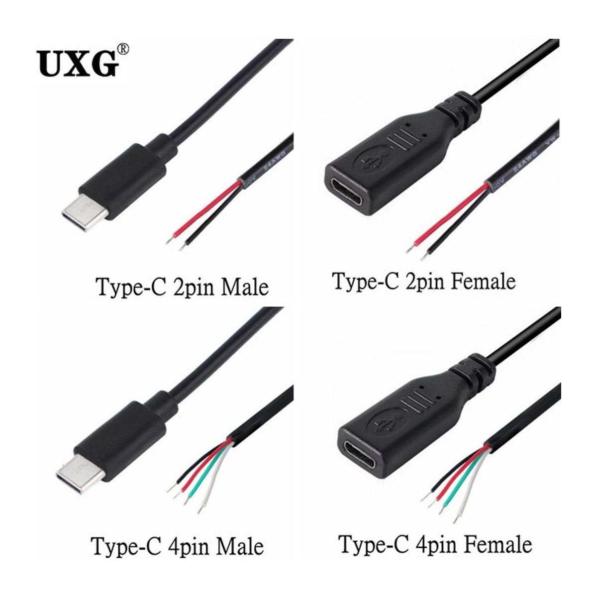 UXG USB 2.0 Typ-C Datenkabel und Verlängerungskabel mit 2pin oder 4pin Stecker in Schwarz - Bild 1