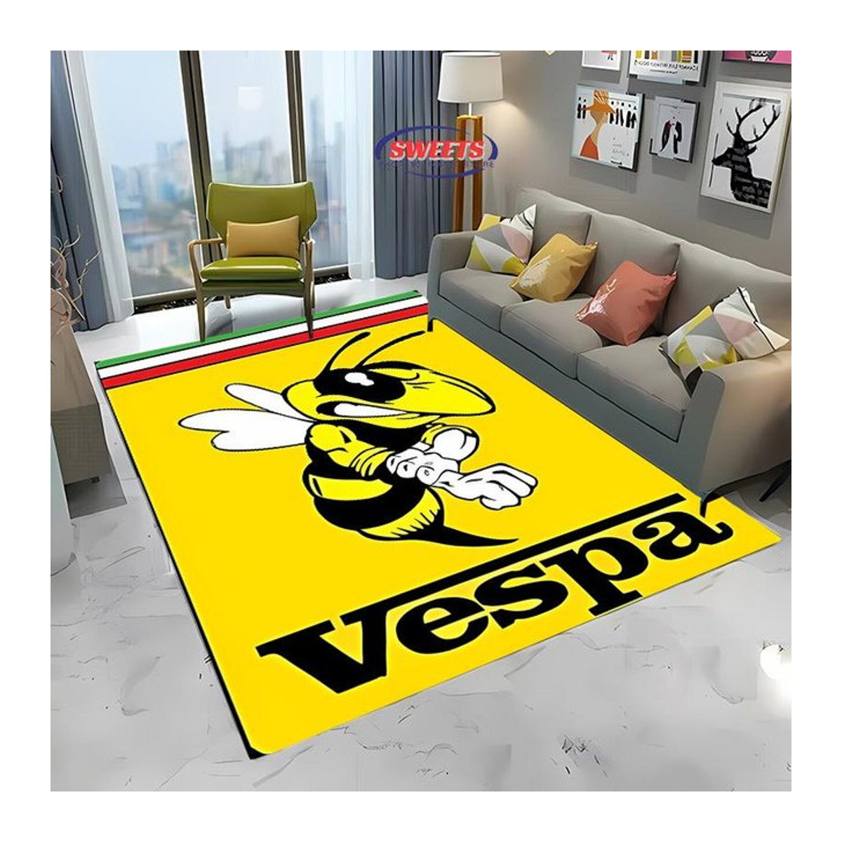 V-Vespa M0t0 3D-Druck Teppich mit Langstreifen-Design, rutschfest und weich, B/T: 60 x 40 cm - Bild 1