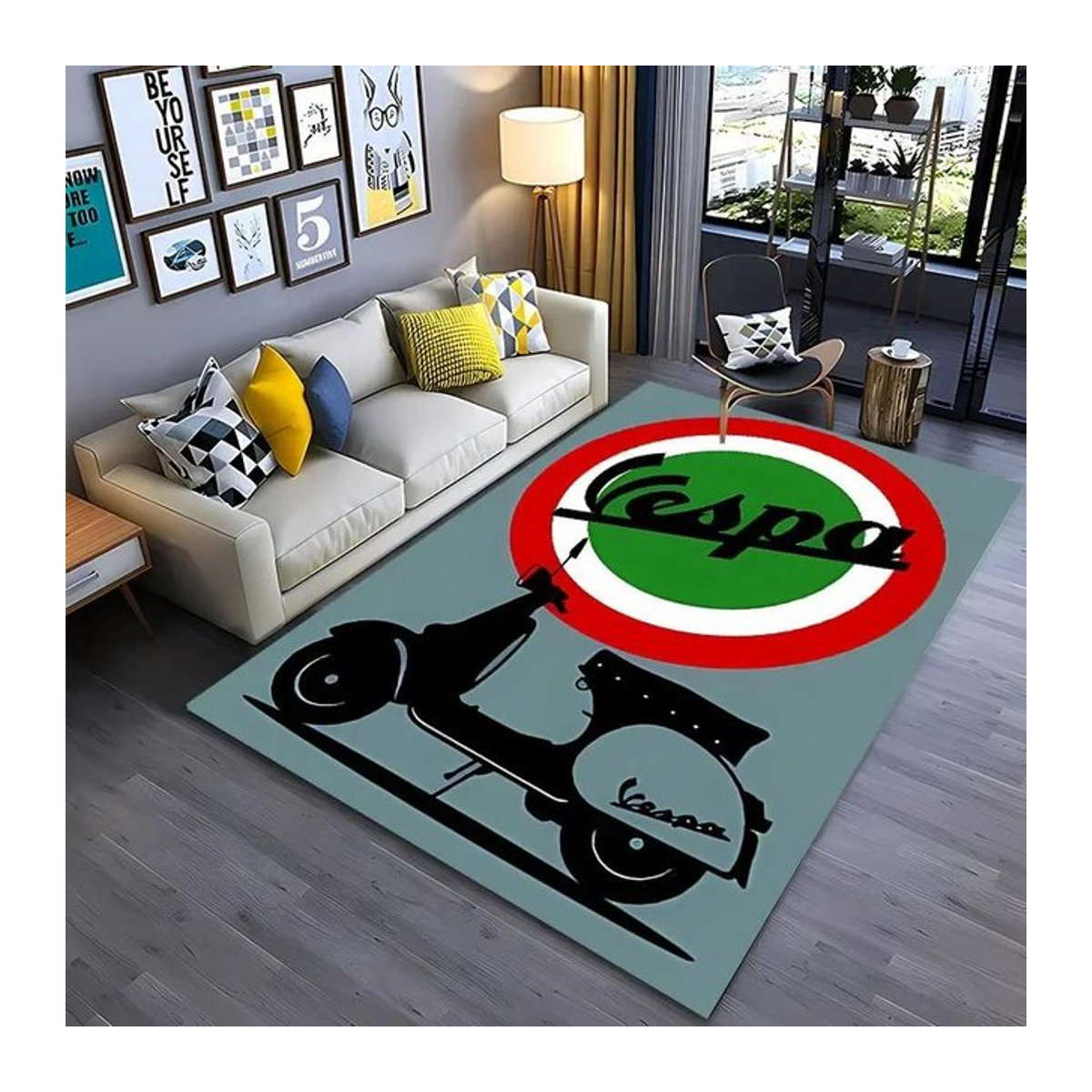 V-Vespa Moto Modern Mode Teppich für Wohnzimmer und Schlafzimmer, rutschfeste Bodenmatte, mehrfarbig, B/T: 120 x 80 cm - Bild 1