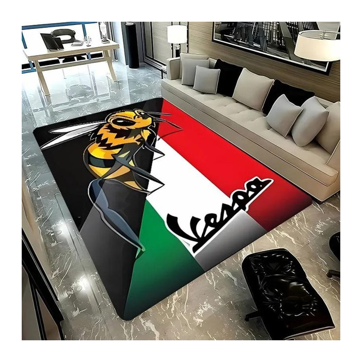 V-Vespa Moto Modern Mode Teppich für Wohnzimmer und Schlafzimmer, rutschfeste Bodenmatte, mehrfarbig, B/T: 130 x 90 cm - Bild 1