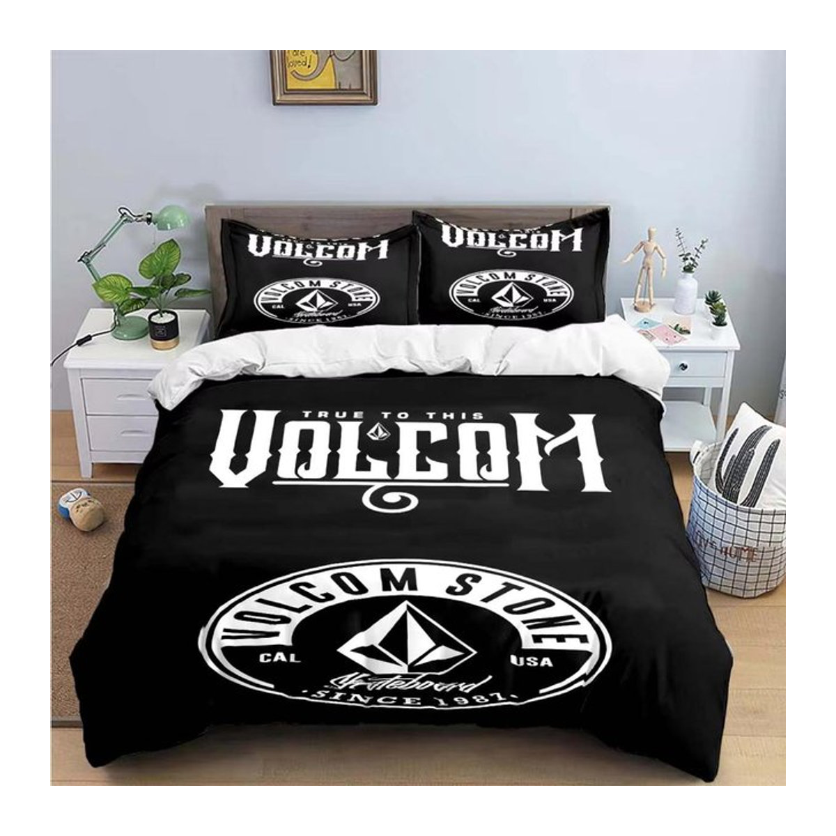 V-VOLCOM 3D-Druck Bettwäscheset mit Reißverschluss, Single, B/H: 135 x 200 cm - Bild 1
