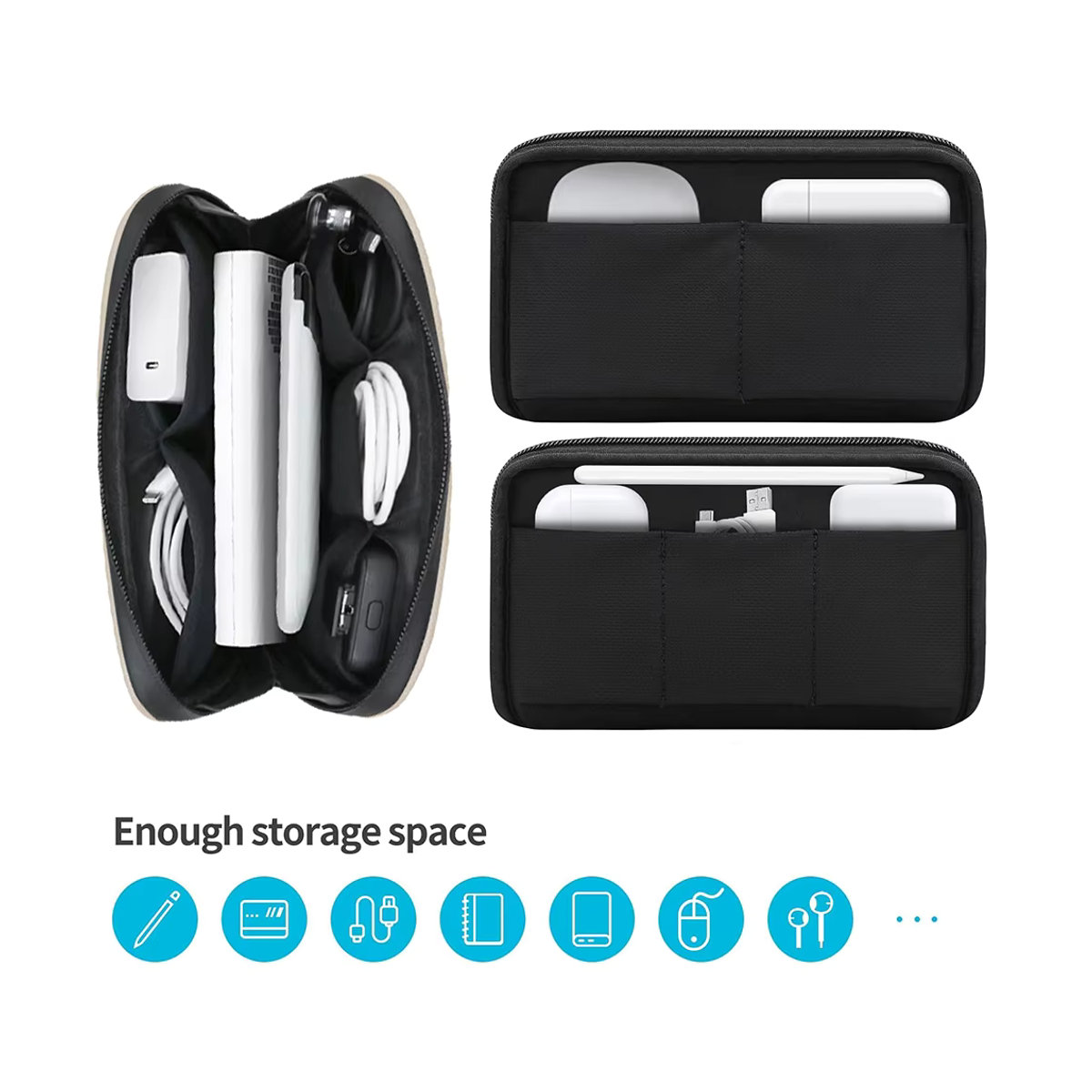 ValueWin Kabel-Aufbewahrungstasche in Schwarz, wasserdichte Organizer-Tasche für USB-Datenleitungen, Ladegeräte und elektronisches Zubehör im minimalistischen Design - Bild 3