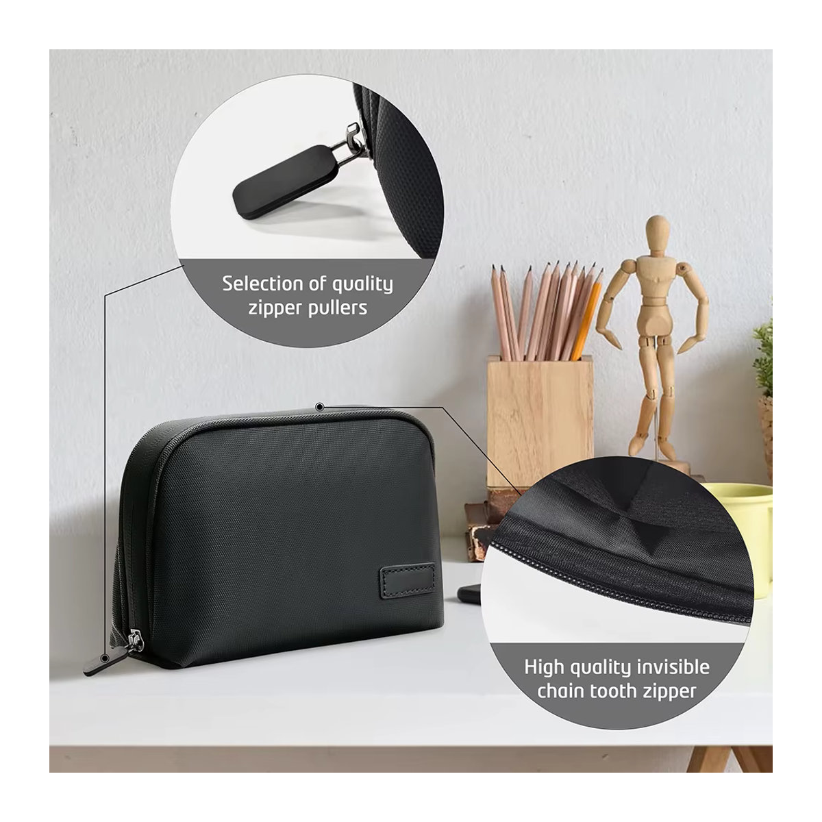 ValueWin Kabel-Aufbewahrungstasche in Schwarz, wasserdichte Organizer-Tasche für USB-Datenleitungen, Ladegeräte und elektronisches Zubehör im minimalistischen Design - Bild 4