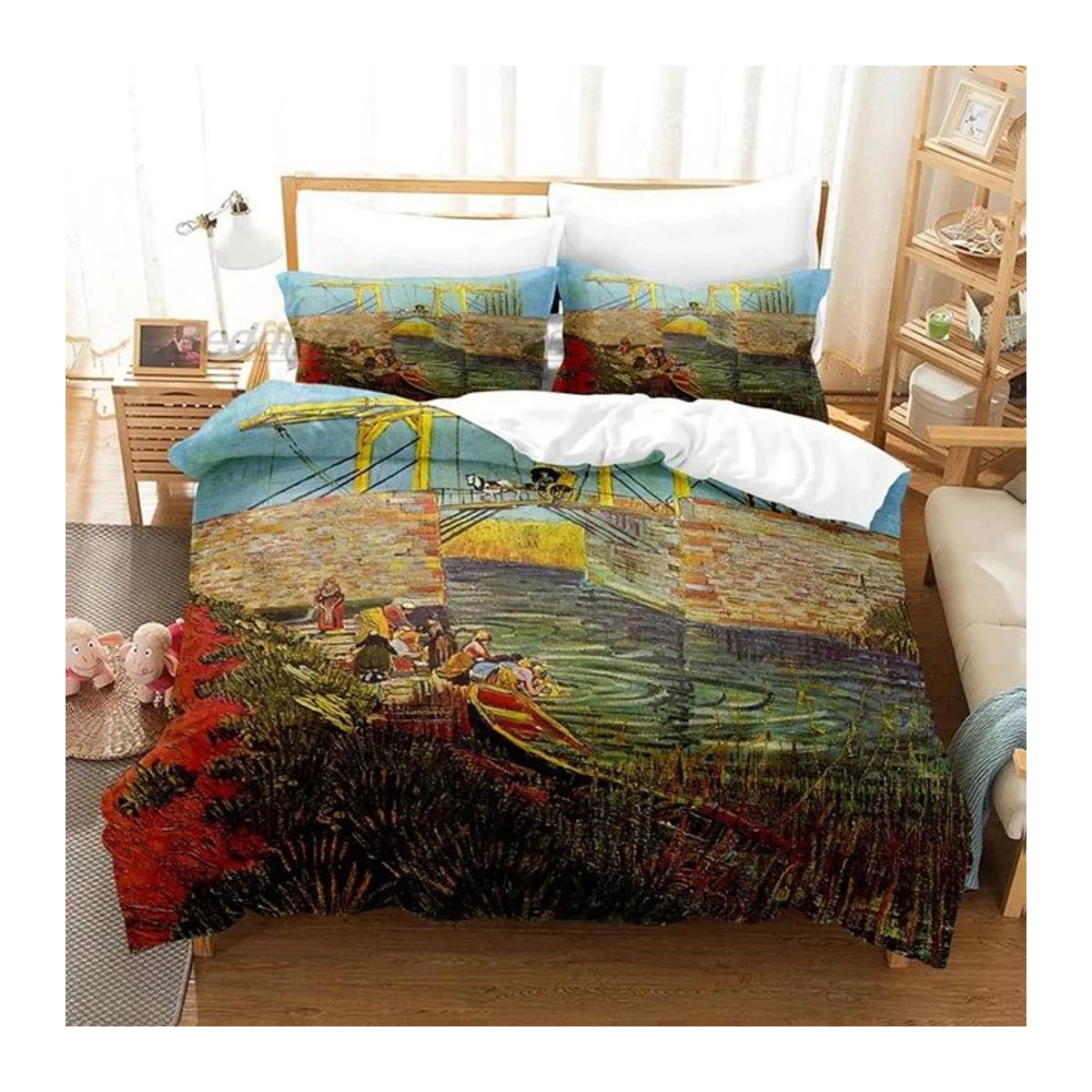 Van Gogh Bettwäsche-Set mit Kissenbezug im 3D-Retro-Design für Einzelbett und Doppelbett, B/H: 135 x 200 cm - Bild 1