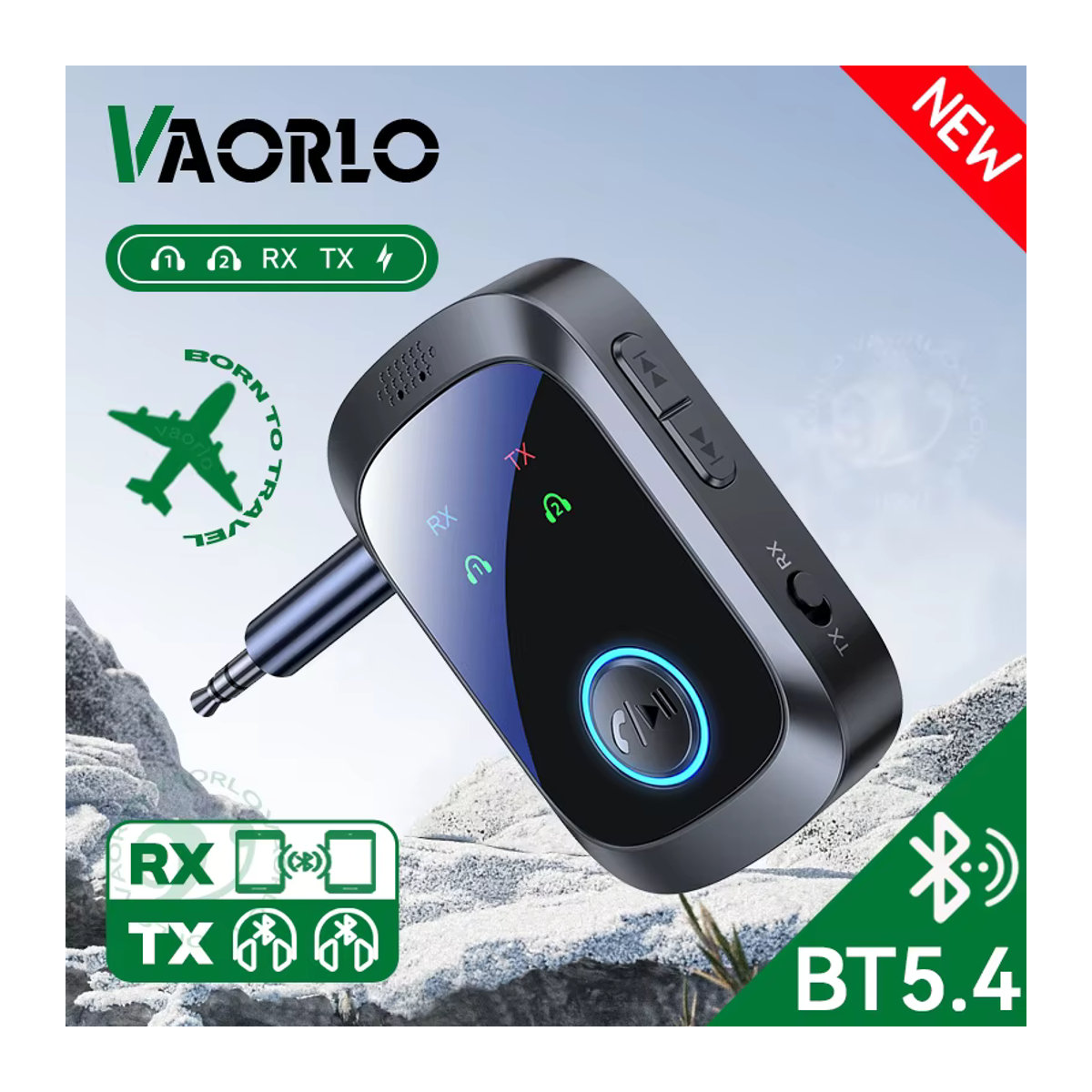 VAORLO 2-in-1 Bluetooth 5.4 Audio-Adapter Schwarz – Multipoint Dual-Stream Sender und Empfänger mit 3,5-mm-AUX, geringer Latenz und Mikrofon für TV, PC und Kopfhörer - Bild 2