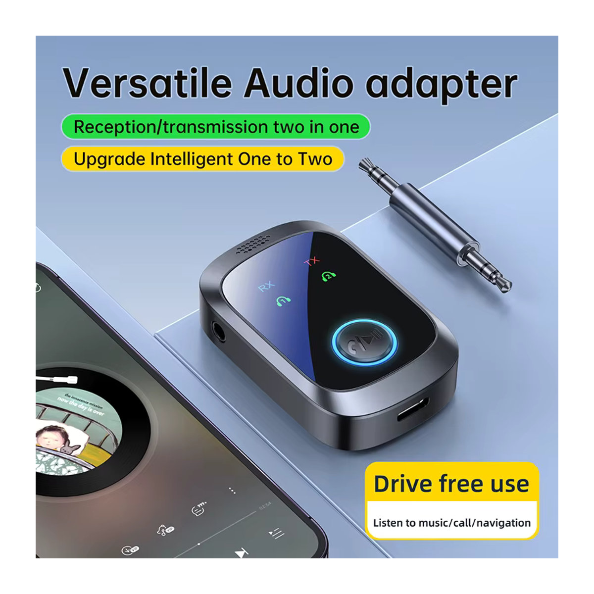 VAORLO 2-in-1 Bluetooth 5.4 Audio-Adapter Schwarz – Multipoint Dual-Stream Sender und Empfänger mit 3,5-mm-AUX, geringer Latenz und Mikrofon für TV, PC und Kopfhörer - Bild 4
