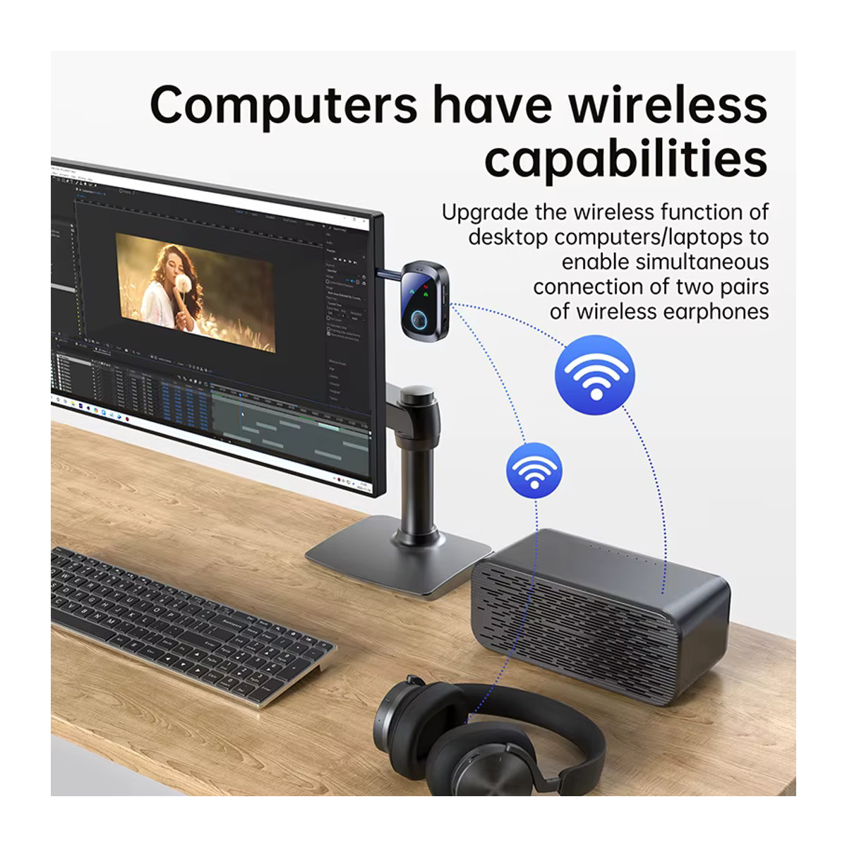 VAORLO 2-in-1 Bluetooth 5.4 Audio-Adapter Schwarz – Multipoint Dual-Stream Sender und Empfänger mit 3,5-mm-AUX, geringer Latenz und Mikrofon für TV, PC und Kopfhörer - Bild 5