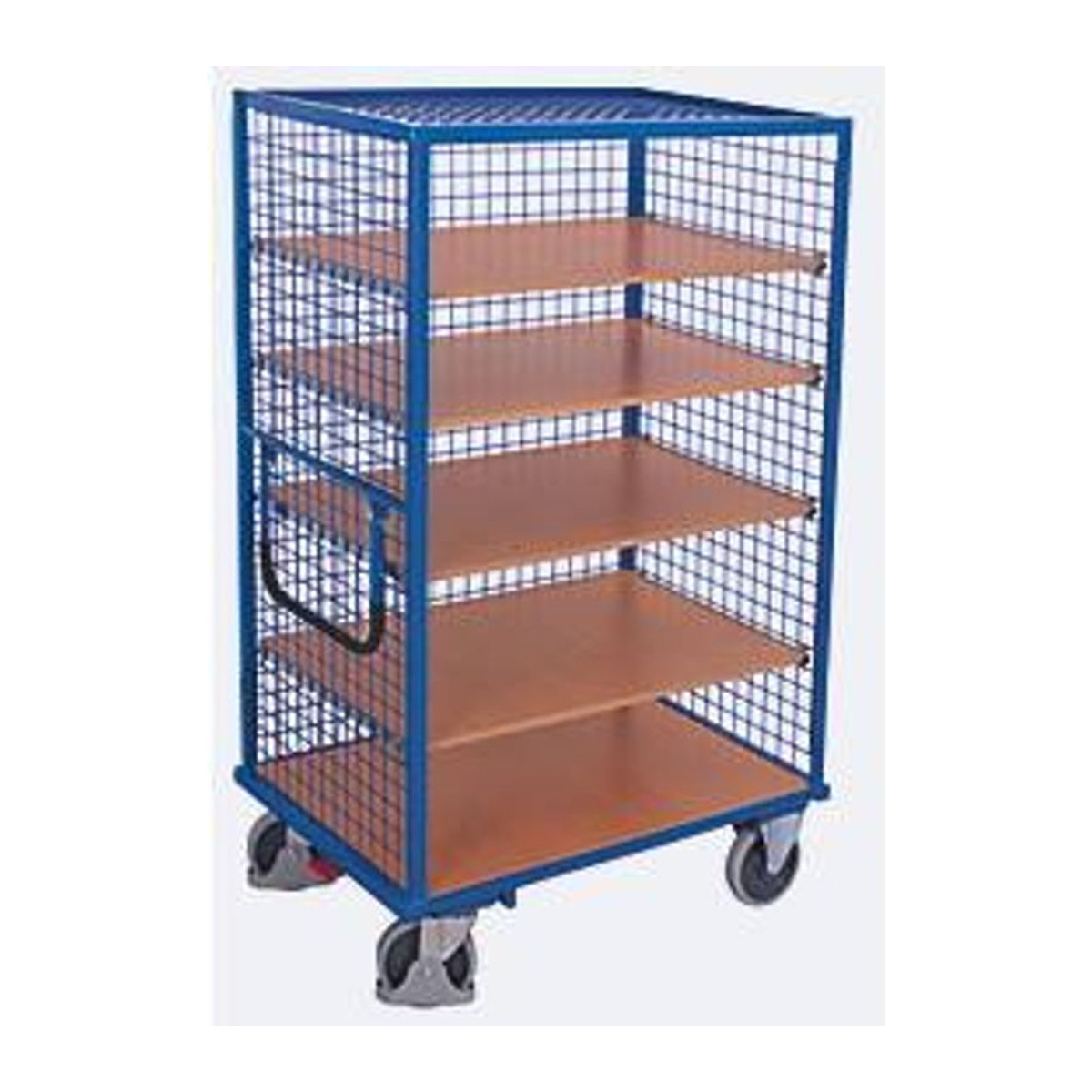 VARIOfit Drahtgitter-Etagenwagen mit 5 Ladeflächen in Blau und Buche-Dekor, Stahl und MDF-Platte, B: 124,5 cm, T: 78,5 cm - Bild 2