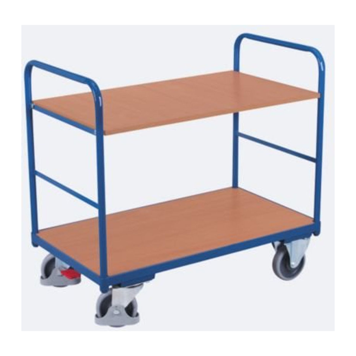 VARIOfit Etagenwagen mit 2 Ladeflächen aus Stahl und MDF-Platte, Enzianblau/Buche-Dekor, B/T: 1000 x 700 mm - Bild 2