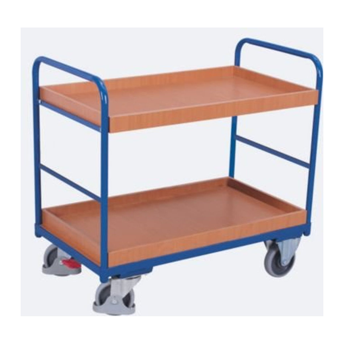 VARIOfit Etagenwagen mit 2 Ladeflächen aus Stahl und MDF-Platte in Blau und Buche-Dekor, B/T: 96,5 x 65,5 cm - Bild 2