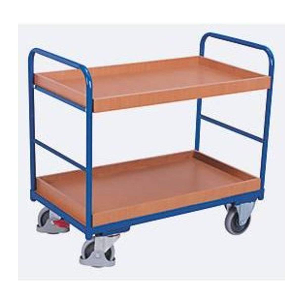 VARIOfit Etagenwagen mit 2 Ladeflächen aus Stahl und MDF-Platte in Blau und Buche-Dekor, B/T: 96,5 x 65,5 cm - Bild 3