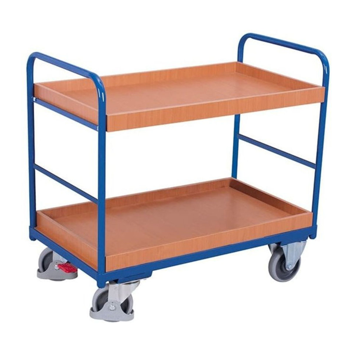 VARIOfit Etagenwagen mit 2 Ladeflächen aus Stahl und MDF-Platte in Enzianblau und Buche-Dekor, B/T: 116,5 x 75,5 cm - Bild 1