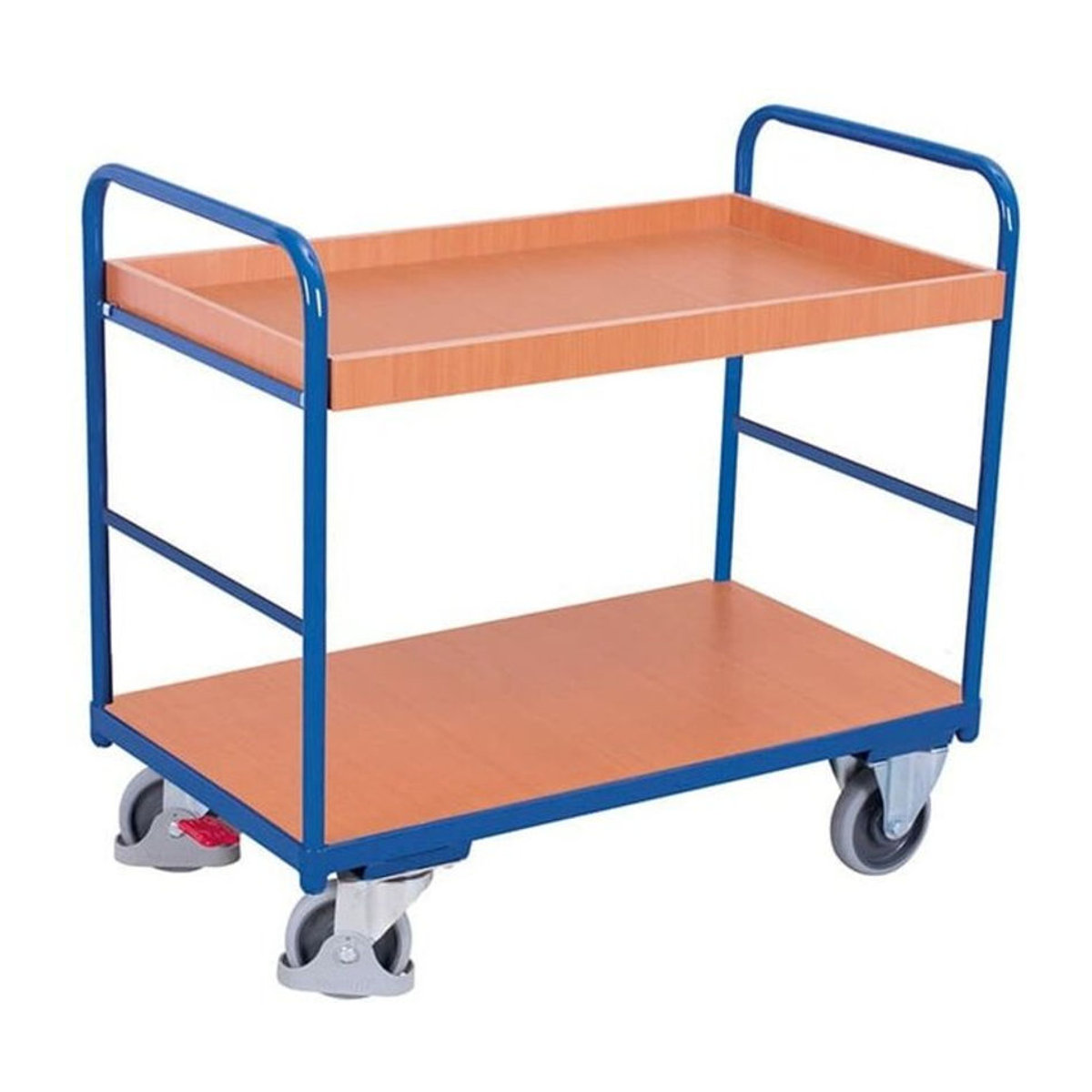 VARIOfit Etagenwagen mit 2 Ladeflächen und Rand, Blau/Buche-Dekor, Stahl und Holzwerkstoff, B/T: 81,5 x 45,5 cm - Bild 1