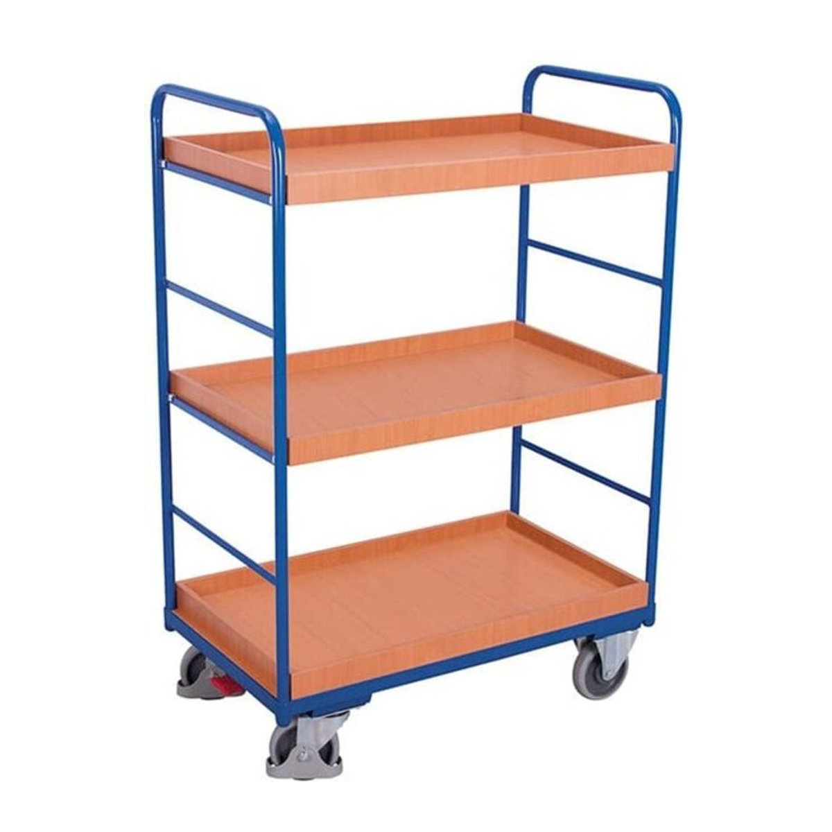 VARIOfit Etagenwagen mit 3 Ladeflächen aus Stahl und Holzwerkstoff in Blau und Buche-Dekor, B/T: 96,5 x 65,5 cm - Bild 1