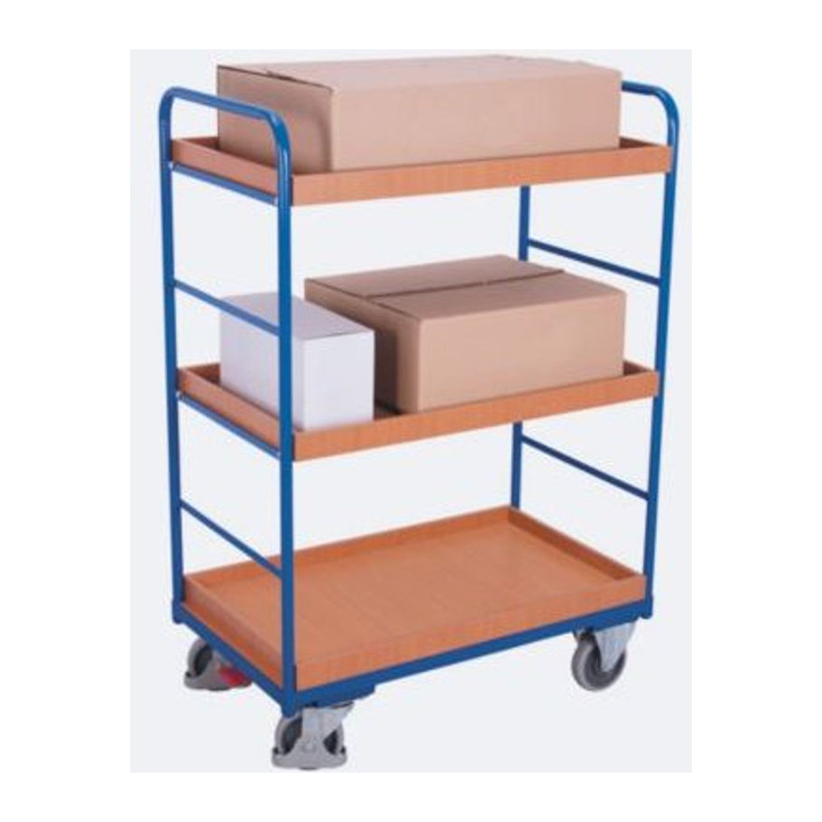 VARIOfit Etagenwagen mit 3 Ladeflächen aus Stahl und Holzwerkstoff in Blau und Buche-Dekor, B/T: 96,5 x 65,5 cm - Bild 2