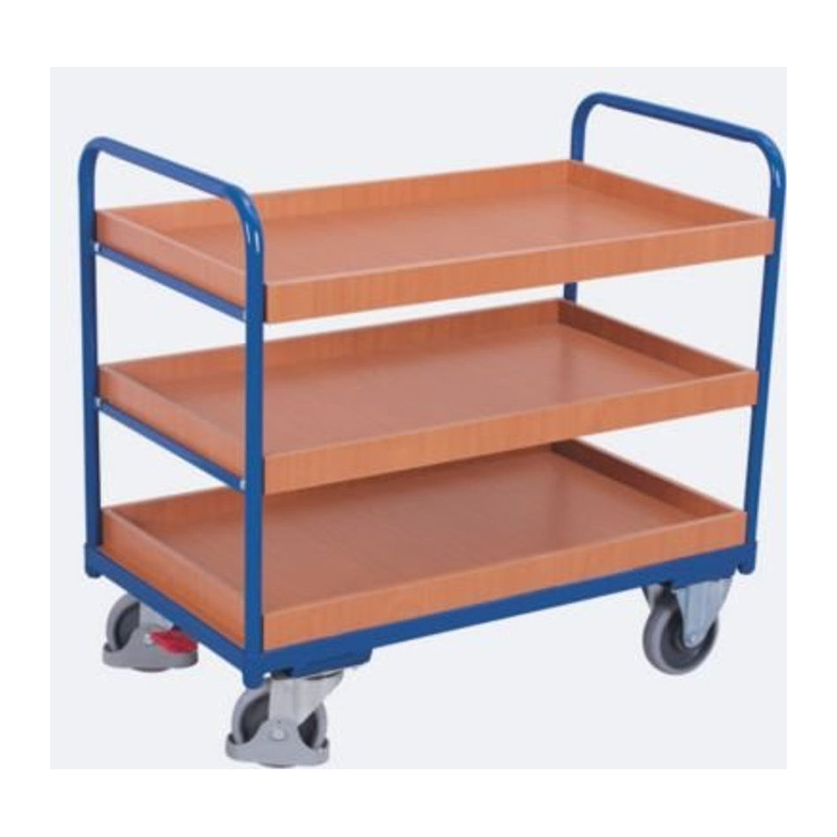 VARIOfit Etagenwagen mit 3 Ladeflächen aus Stahl und Holzwerkstoff in Enzianblau und Buche-Dekor, B/T: 116,5 x 75,5 cm - Bild 2