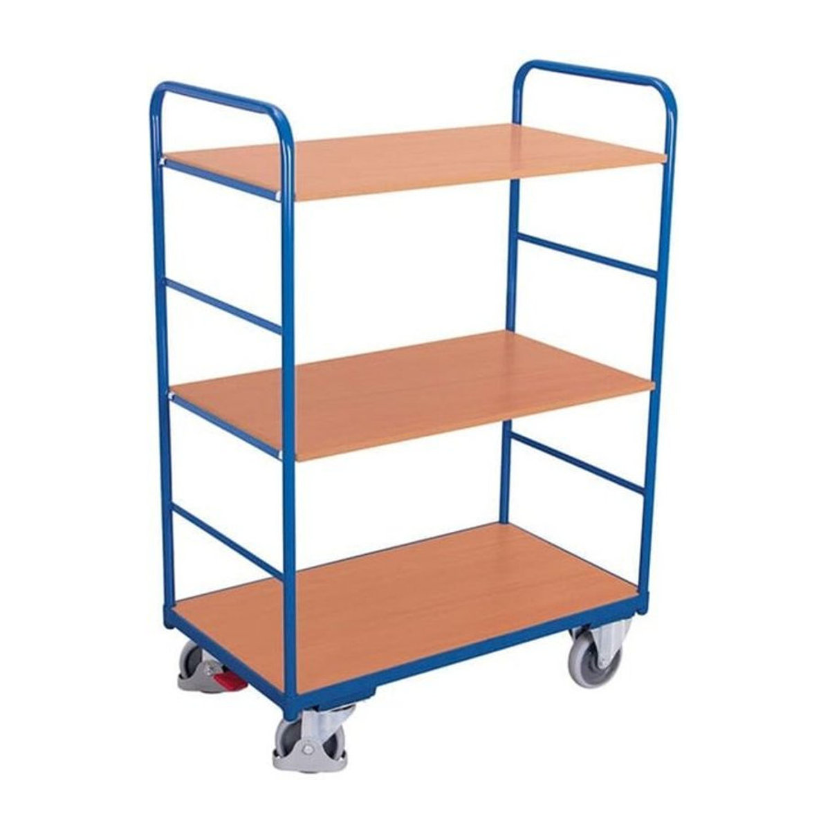 VARIOfit Etagenwagen mit 3 Ladeflächen aus Stahl und MDF-Platte, Enzianblau/Buche-Dekor, B/T: 1200 x 800 mm - Bild 1