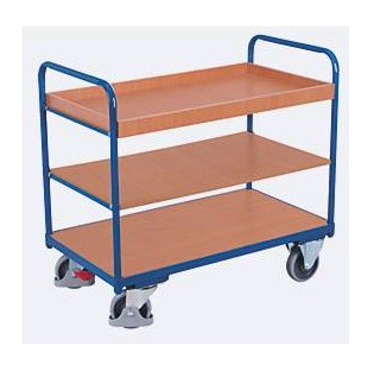 VARIOfit Etagenwagen mit 3 Ladeflächen aus Stahl und MDF-Platte in Enzianblau und Buche-Dekor, B/T: 1200 x 800 mm - Bild 3