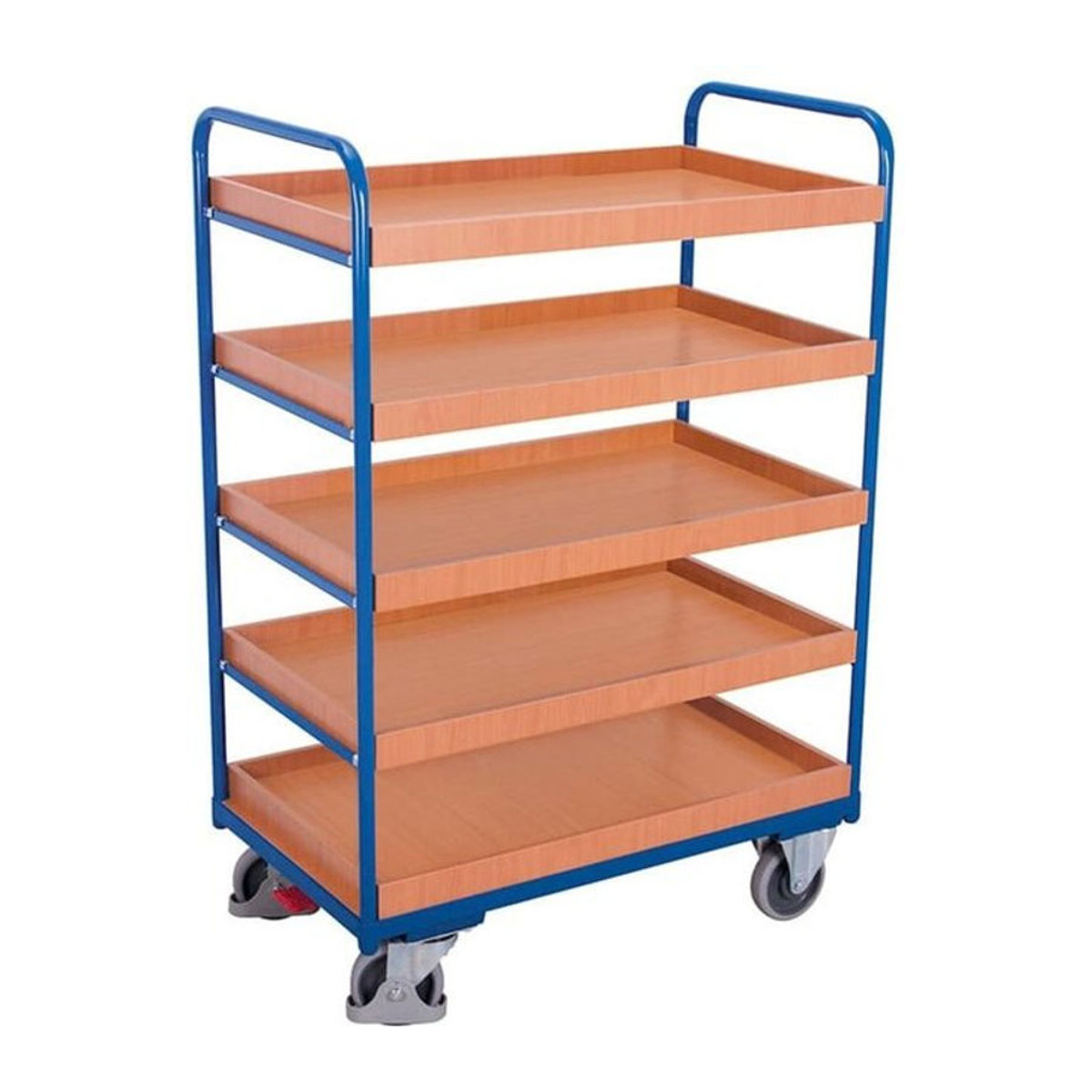 VARIOfit Etagenwagen mit 5 Ladeflächen aus Stahl und Holzwerkstoff in Blau und Buche-Dekor, B/T/H: 96,5 x 65,5 x 153 cm - Bild 1